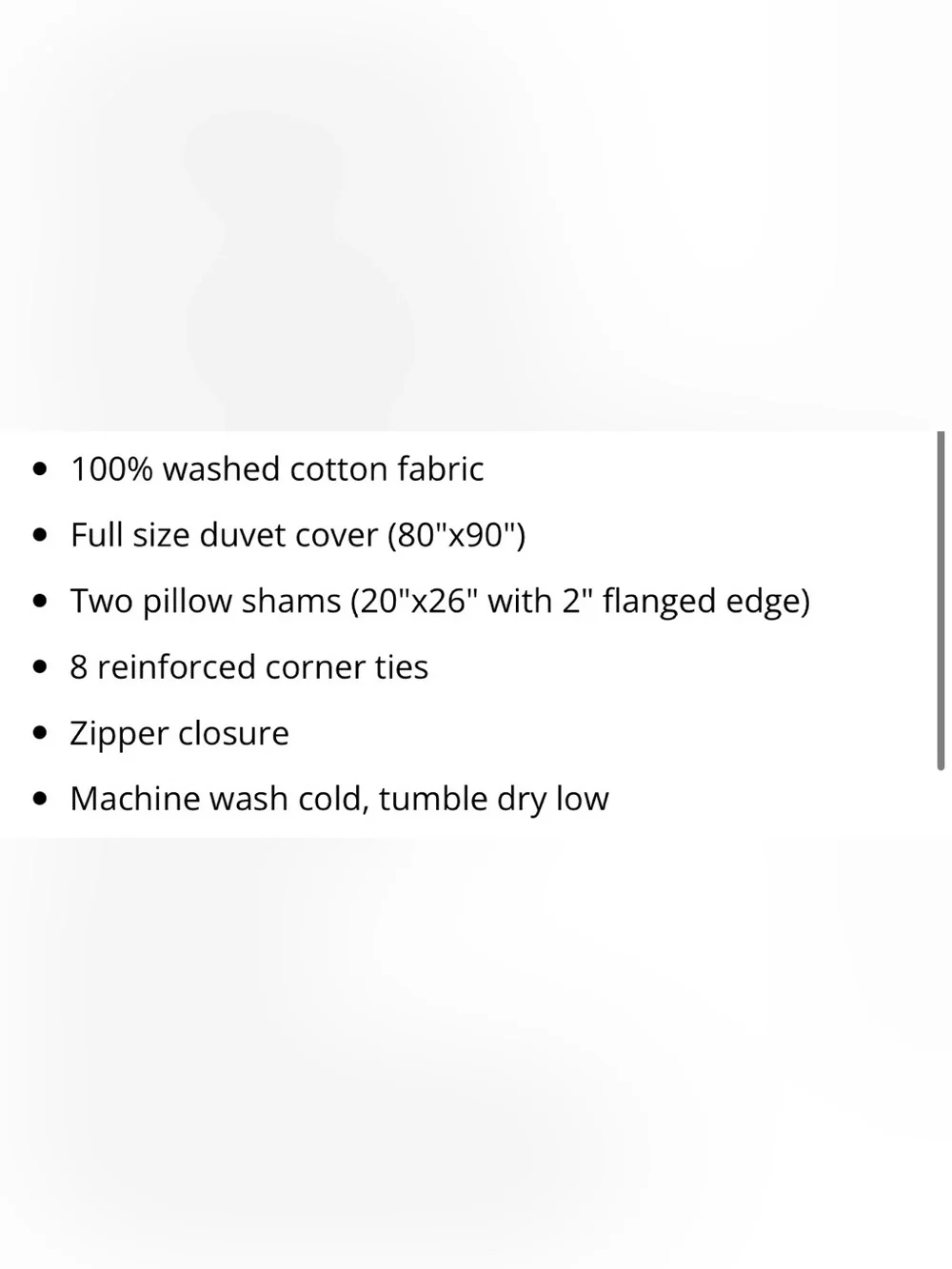 FULL SIZE Duvet Set 100% Washed Cotton - WHITE